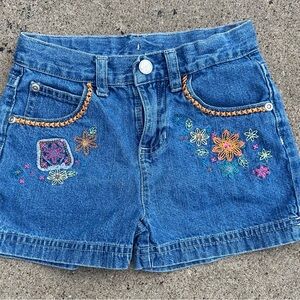 Y2K Faded Glory Blue Jean Shorts with Embroidered Floral Design